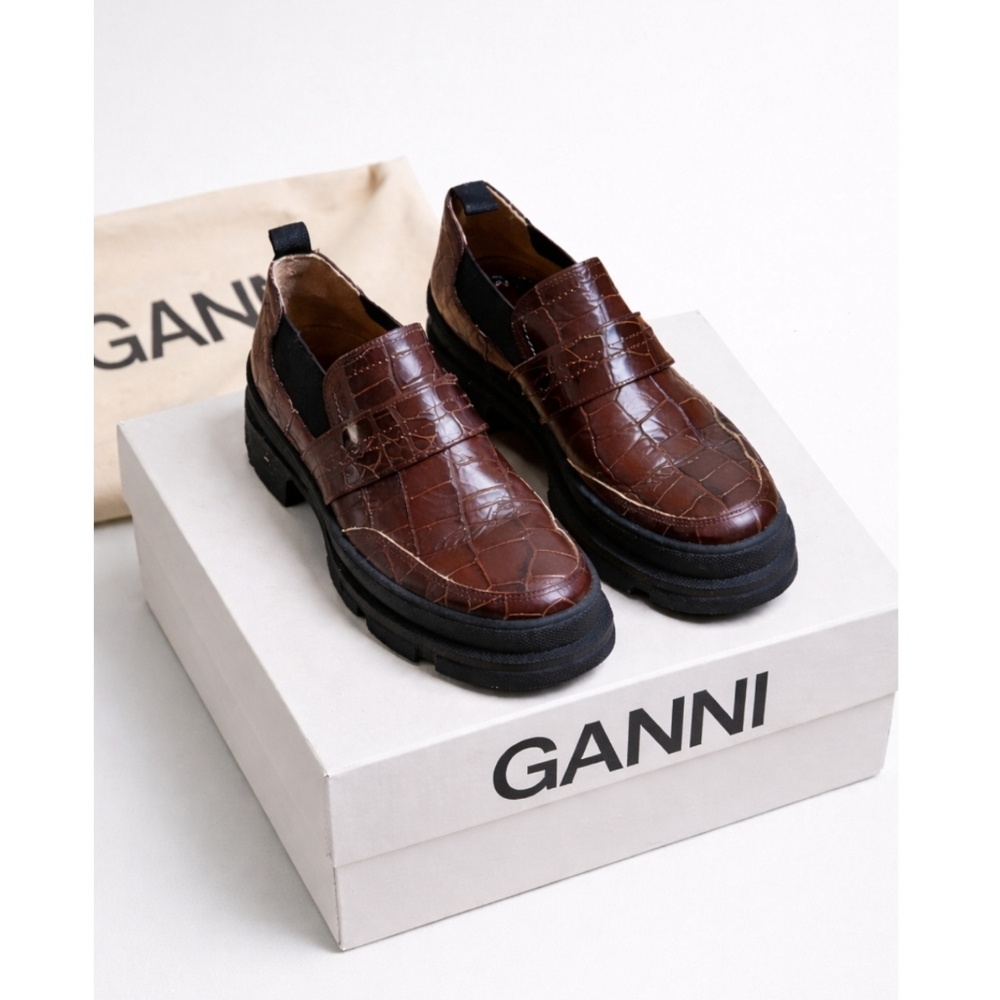 GANNI CROCODILE LEATHER LUG SOLE  LOAFERS